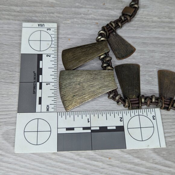 VCLM Statement Bib Necklace Gold/Brass Tone Tile Charms Beaded 21 Inch - Picture 10 of 10